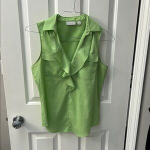New York & Company Green Ruffled Buttoned Blouse